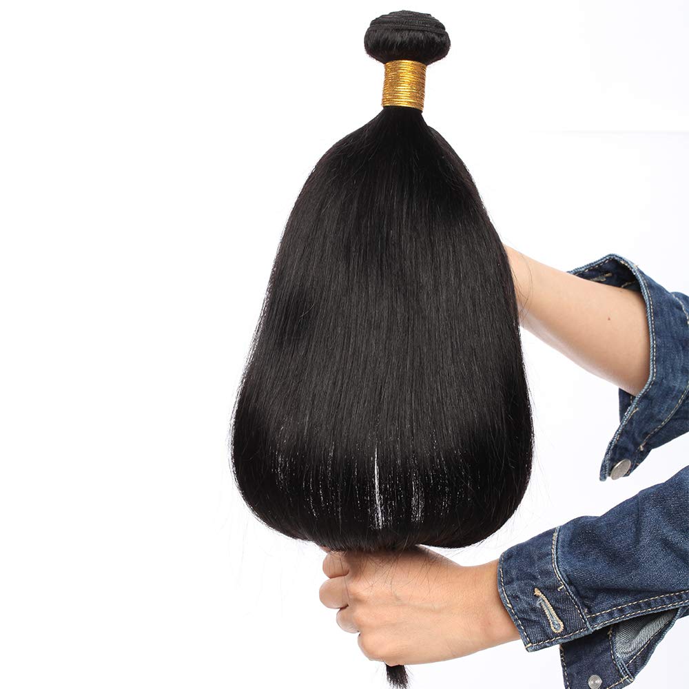 4 Bündel Glattes Echthaar Aus Brasilien – 100 % Unverarbeitet, Natürliches Schwarz, 25–30 Cm, Mit Verschluss