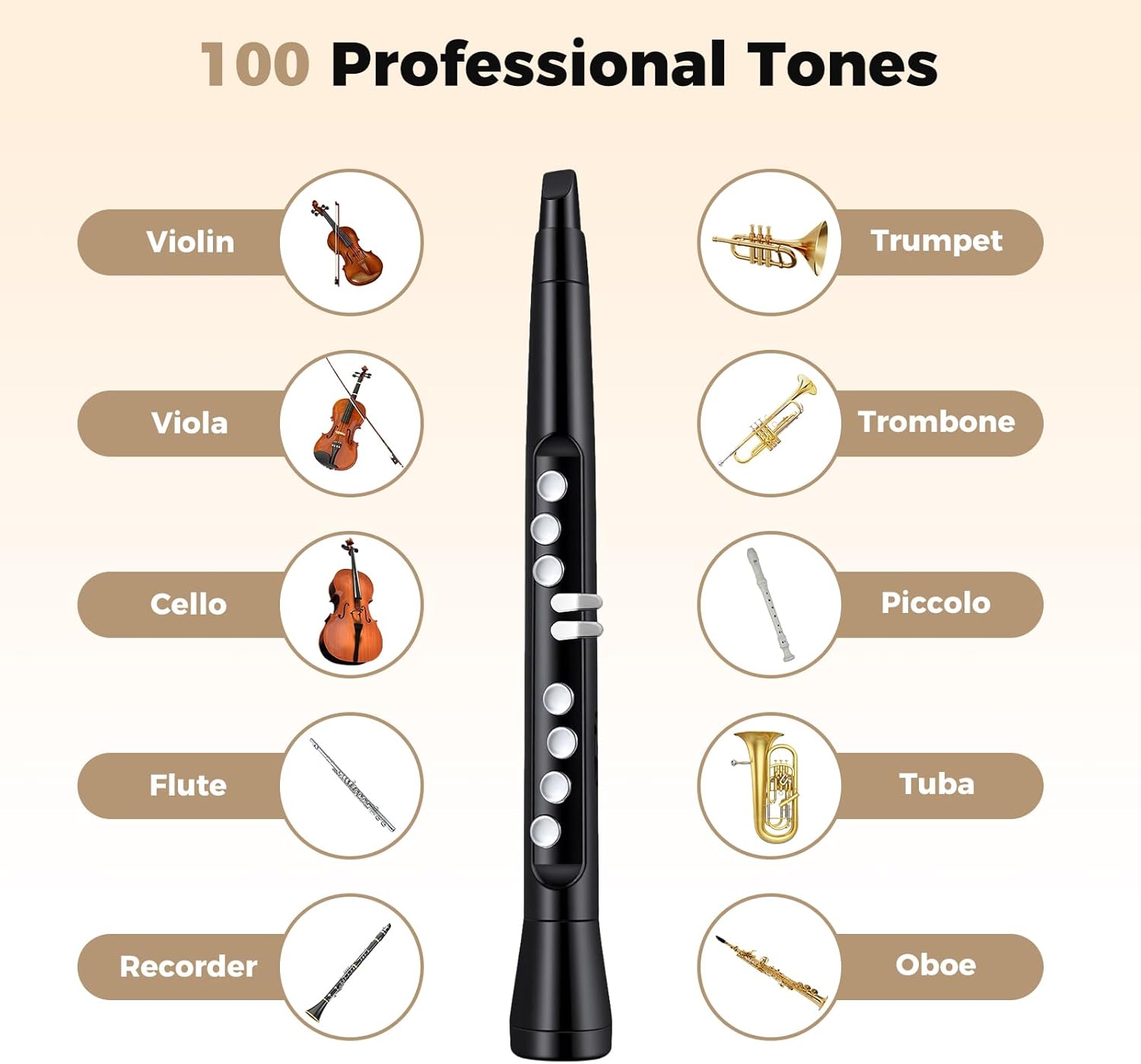 Examples of 100 professional tones available on the Costzon Electronic Wind Instrument