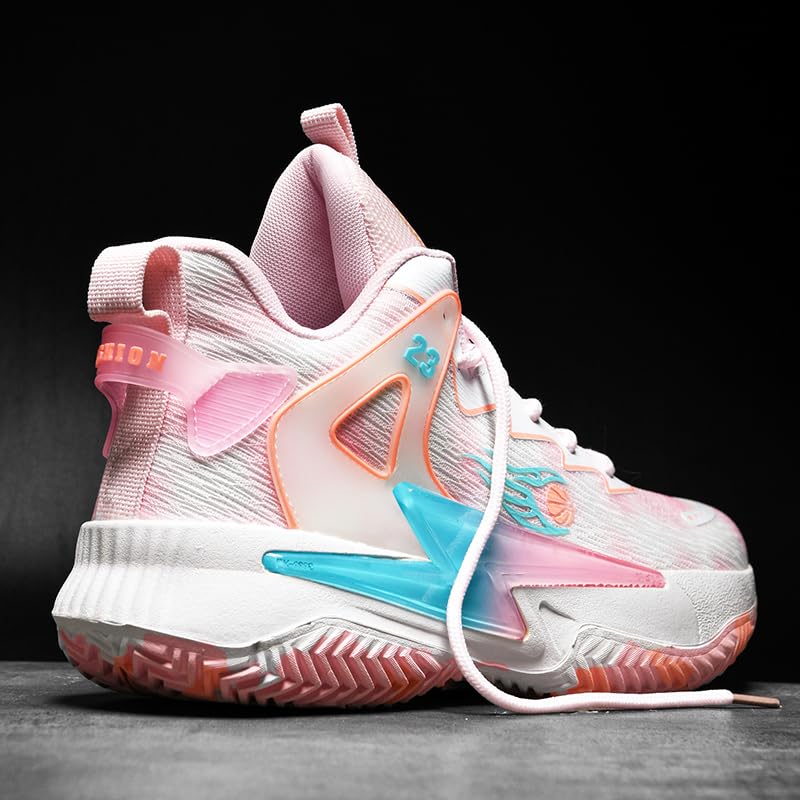 BALCUREY Basketball Shoes for Womens and Mens, Breathable Non Slip Outdoor Casual Unisex-Adult Fashion Sneakers Pink Size 9