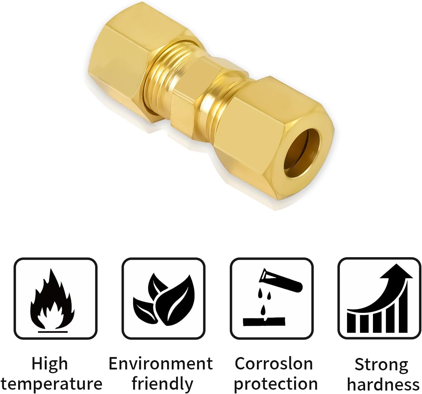 MuHize High Pressure Compression Fitting Kit - 3/16 Inch Tube Union, Brass Compression Connectors for Hydraulic Lines, Pneumatic Systems, Trucks & Trailers (8 Pack)