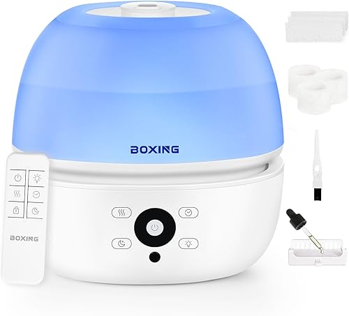 BOXING Humidificadores de llenado superior para dormitorio y bebé con control remoto fácil, humidificador de aire silencioso de 20 dB para