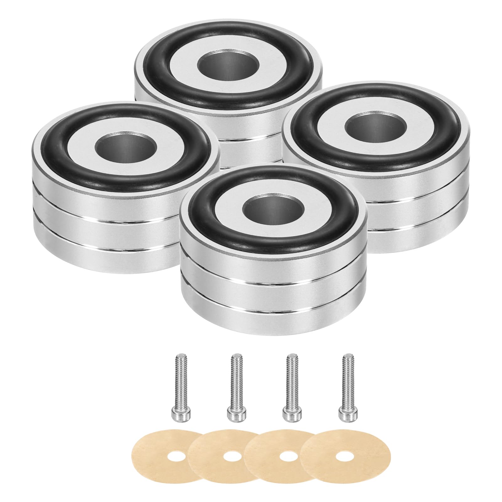 QUARKZMAN 16 Stück Lautsprecher Füße Schwingungsdämpfer 40 mm x 20mm Aluminium Stoßdämpfer Isolationsfüße mit M4 Schrauben für HiFi Schränke Verstärker Subwoofer Plattenspieler Silber