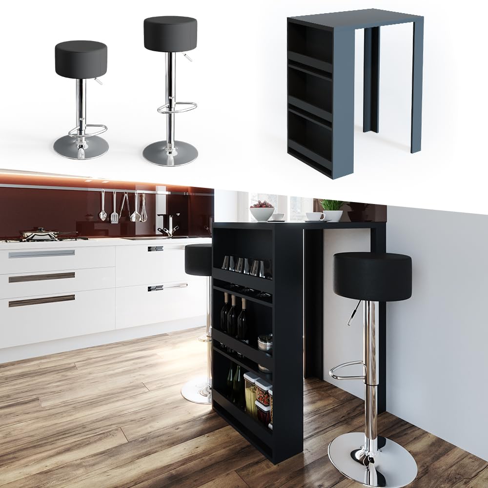 Vicco Tavolo bar alto, Antracite, 57 x 80 cm, con ripiani aperti per una conservazione salvaspazio
