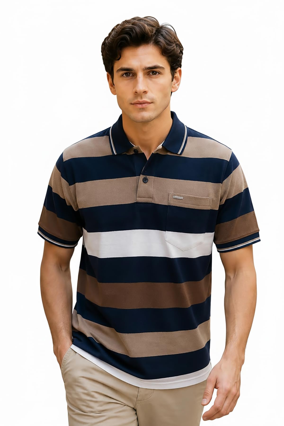 Half Cotton Polo T Shirt for Man with Pocket - Regular Fit Mens Collar Tshirt-image-32
