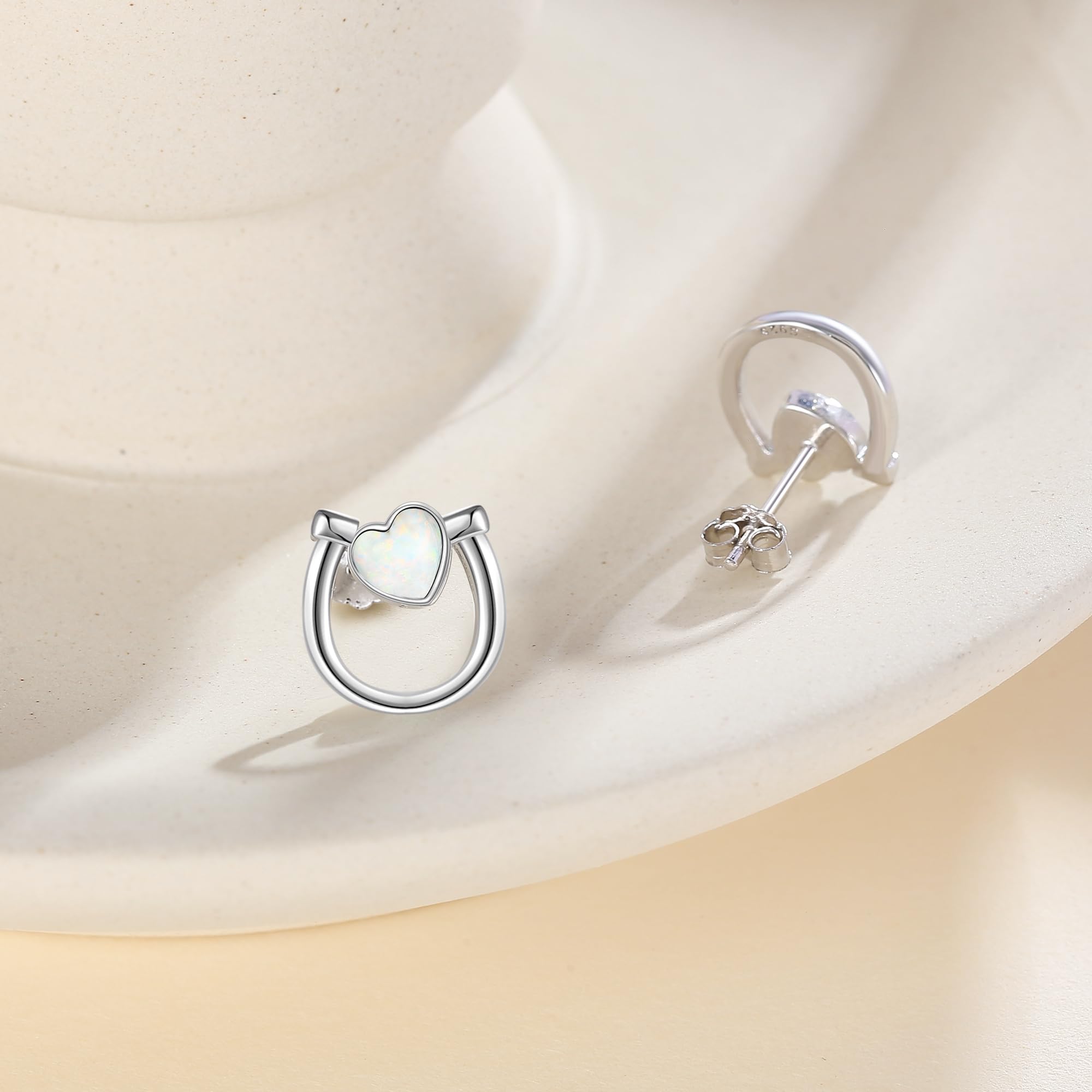 Hufeisen Ohrstecker 925 Sterling Silber Weiß Opal Glücks Pferde Ohrringe Hufeisen Schmuck Geschenk für Frauen Mädchen Pferde Liebhaberin Tochter