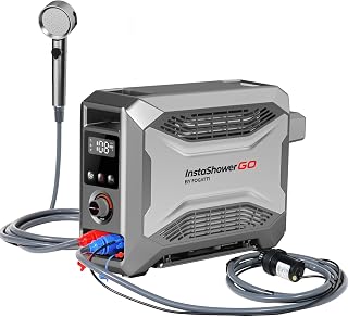 FOGATTI InstaShower GO, Portable Propane Tankless Water Heater 19,000 BTU, with 5000mAh Rechargeable Built-in Battery, DC 12V, Outdoor Camping Shower