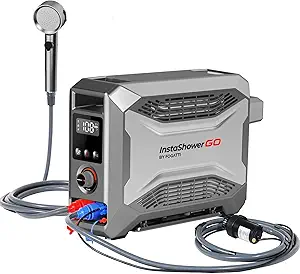 FOGATTI InstaShower GO, Portable Propane Tankless Water Heater 19,000 BTU, with 5000mAh Rechargeable Built-in Battery, DC 12V, Outdoor Camping Shower