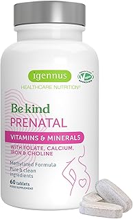 Igennus Methylated Prenatal Multivitamin for Women, Folate for MTHFR, High Absorption, Pure & Clean, Gentle Iron, Choline, Calcium & Magnesium, Vegan Pregnancy Vitamins, Halal, Non-GMO, 60 Tablets
