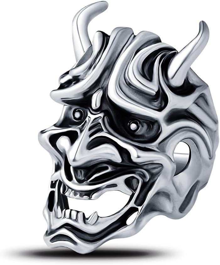 EVBEA The Ring Mask Japanese Cool Hannya Devil Statement Rings for Men(Q)