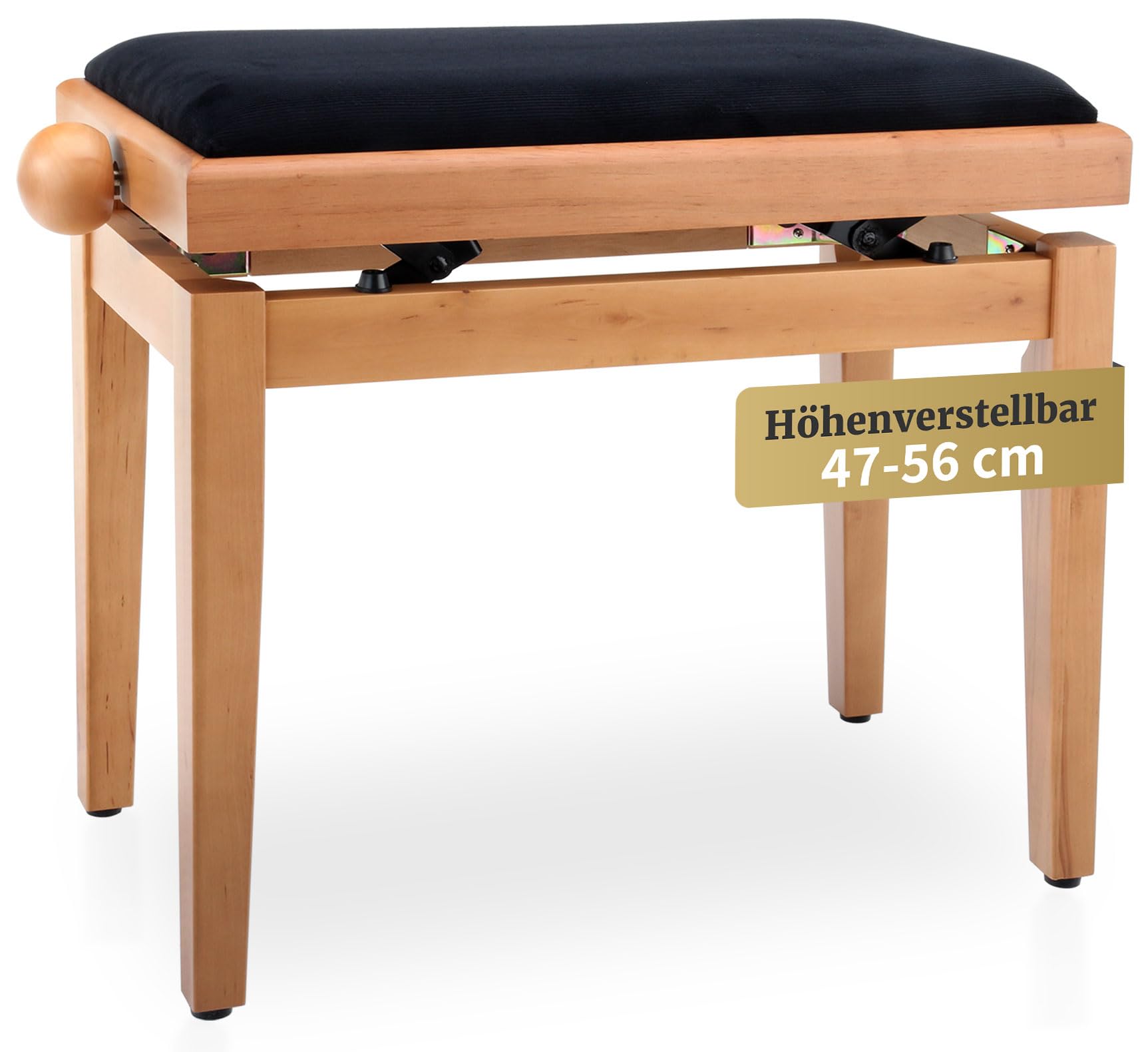 Classic Cantabile Pianobank Kirsche-matt (Höhenverstellbar von 47-56cm, Spindelmechanik, Sitzfläche 55 x 32cm, schwarzer Velourbezug, stabil)