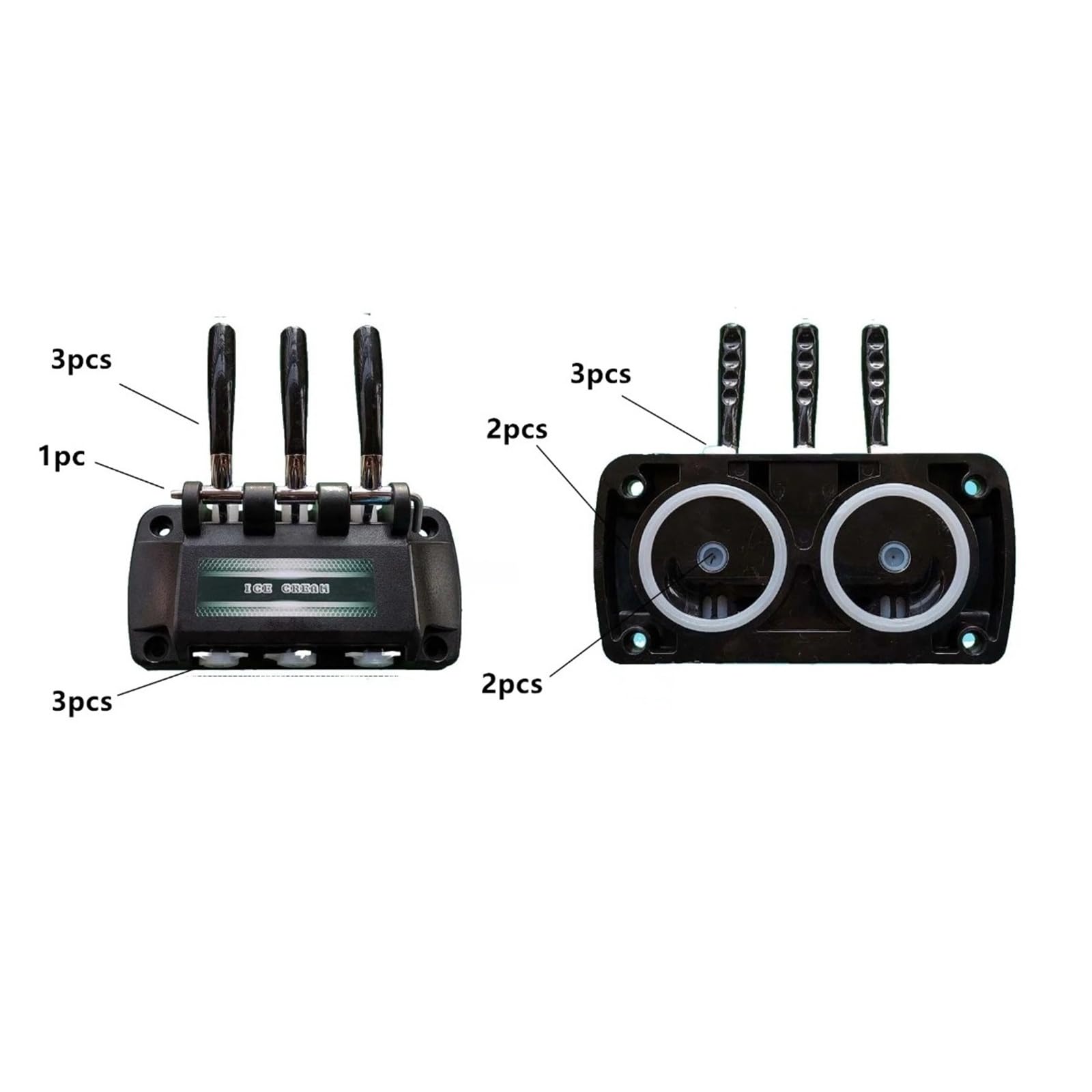 A Set of Front Panel Spare Parts Black Valve Block,Compatible With YKF Ice Cream Makers Soft Serve Machines Fittings With Handles And Caps