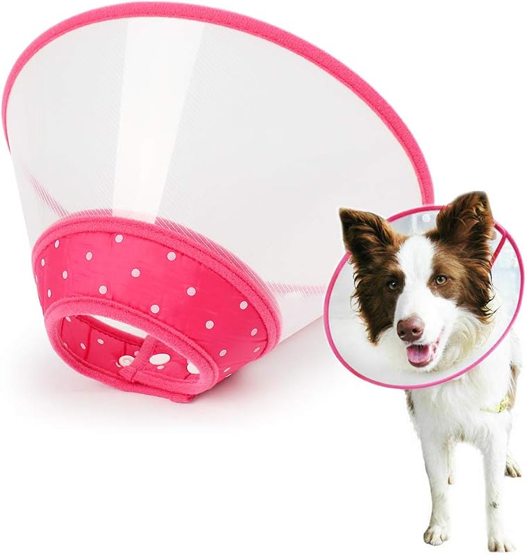 Colar Cone de Recuperação para Cães e Gatos Andiker com Borda Macia, Transparente, Ajustável, Large Rosa