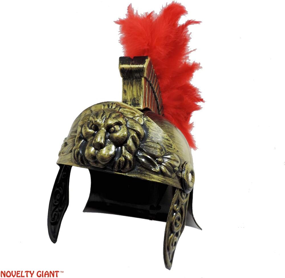 NOVELTY GIANT WWW.NOVELTYGIANT.COM Roman Trojan Warrior Spartan Soldier Plastic Costume Helmet with Red Feather Crest