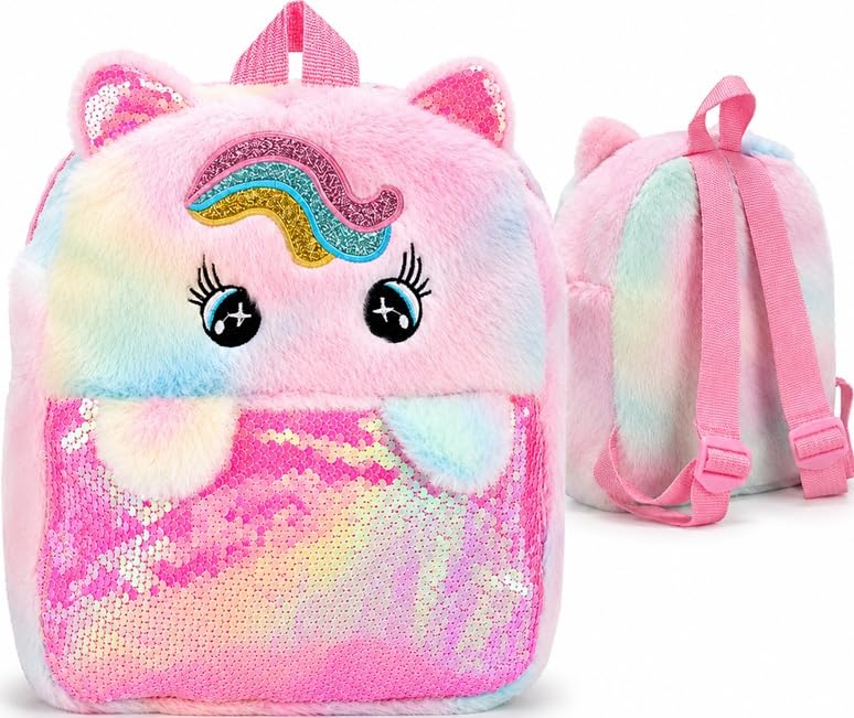 Image of Toy Imagine Unicorn Plush Sequin Backpack for Girls, Ages 1-8 Years