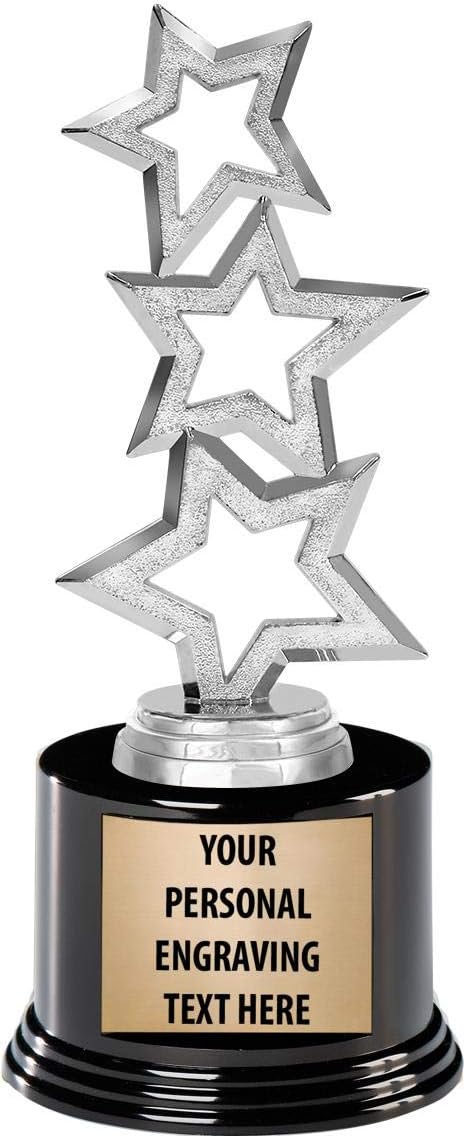Crown Awards Silver Star Trophies with Custom Engraving, 7.25" Personalized Three Stars Award Trophy On Deluxe Round Base Prime