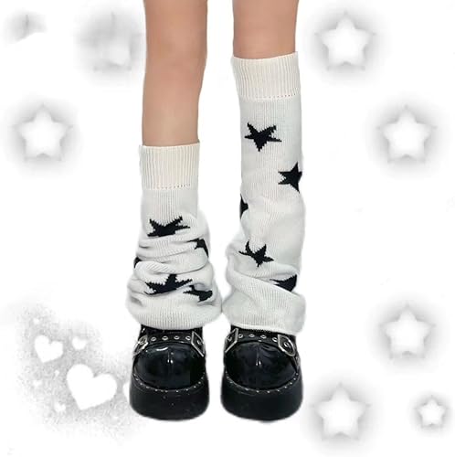 Star Graphic Women Leg Warmers Y2k Gothic Knit Keen High Socks Grunge Punk Winter Cuffs Japanese Preppy Stockings