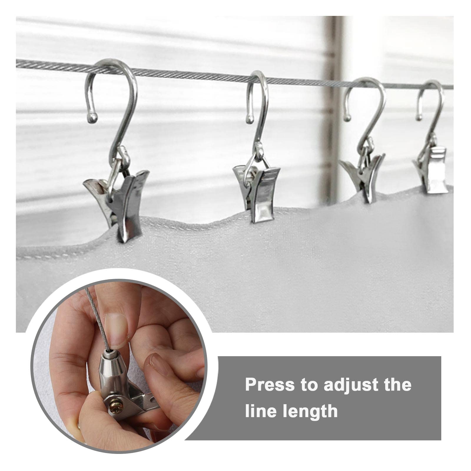 Kit Tensione Corda In Acciaio Inox 5 Metri - Per Appendere Tende, Specchi, Quadri E Decorazioni - 4