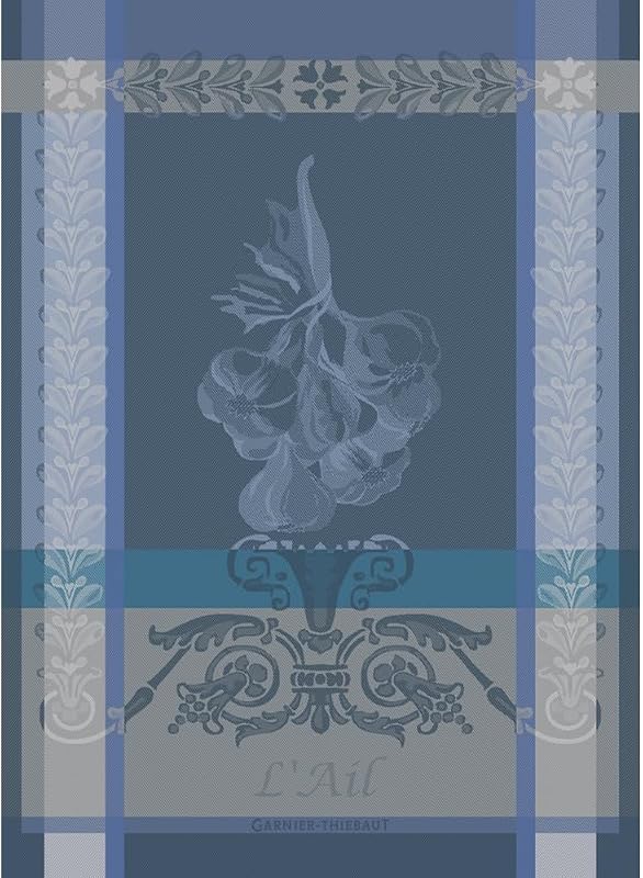Garnier Thiebaut Ail Blue (ajo azul) toalla de cocina francesa 22.0 x 30.0 in, algodón, jacquard
