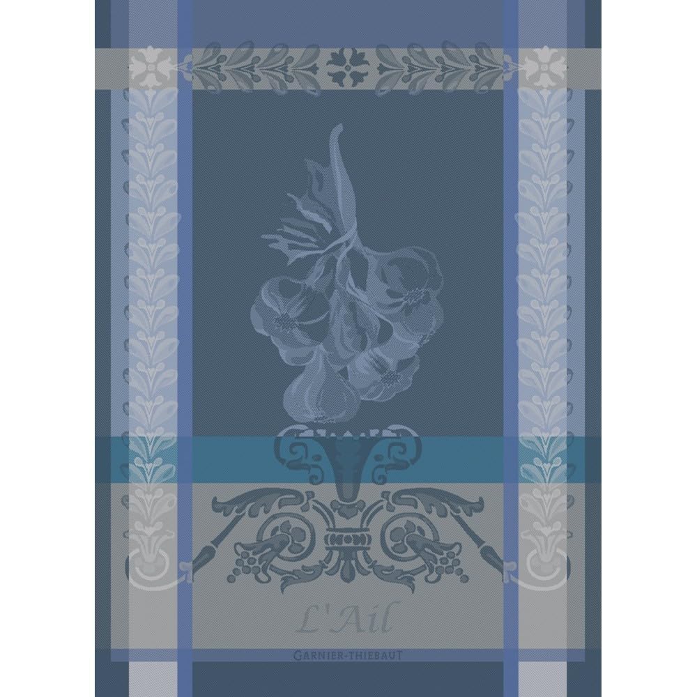 Garnier Thiebaut Ail Blue (Blue Garlic) French Kitchen Towel 22"x30", Cotton, Jacquard
