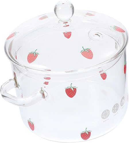 Cacerola de vidrio transparente con asas de tapa, olla a fuego lento, utensilios de cocina de vidrio para leche, pasta, sopa de fideos, 64.2 fl oz,