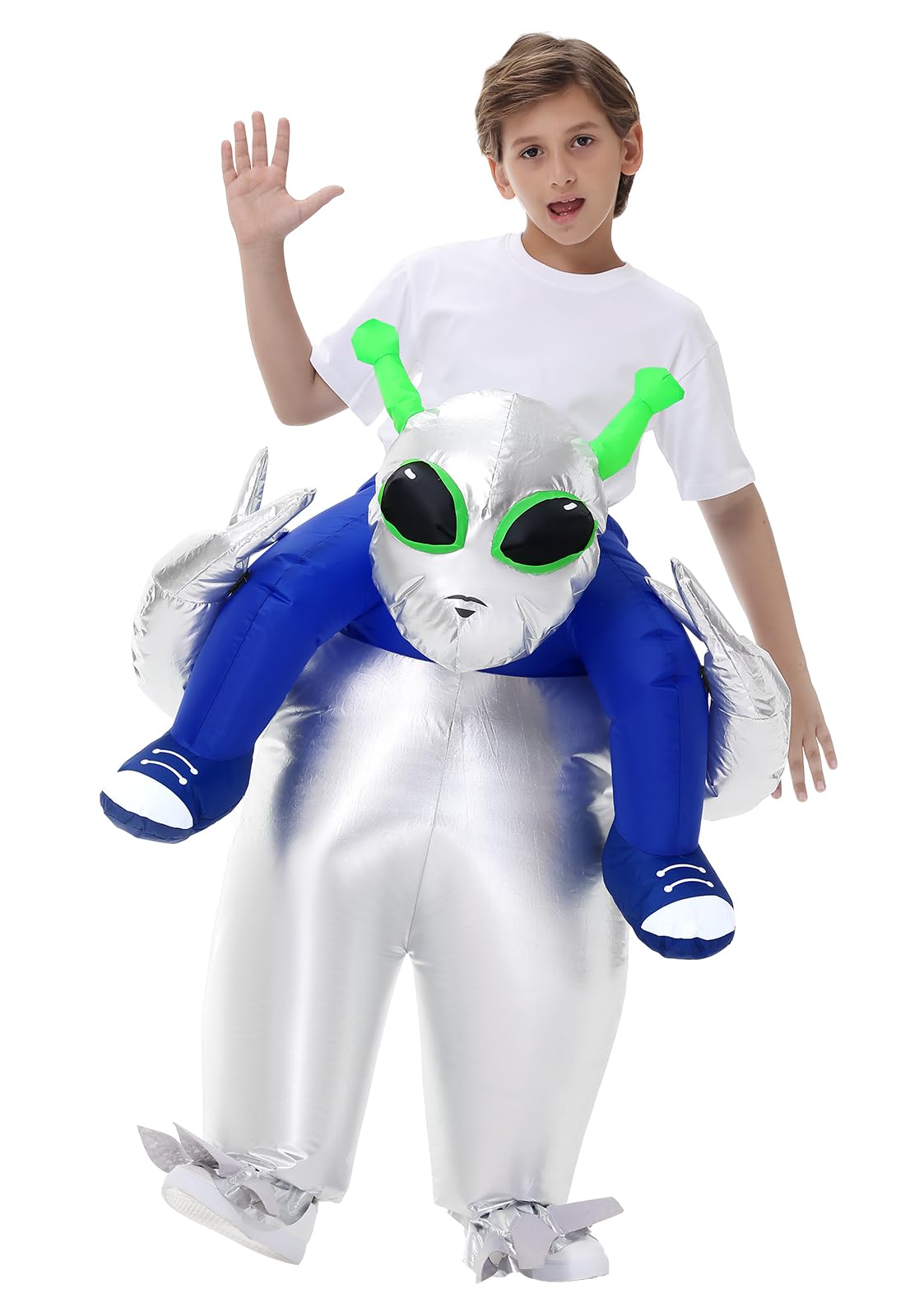Anroong Inflatable Alien Costume Adult Kids Halloween Blow Up Costumes for Men Boys Cosplay Party Fancy Dress (Sliver-Alien-Kids)