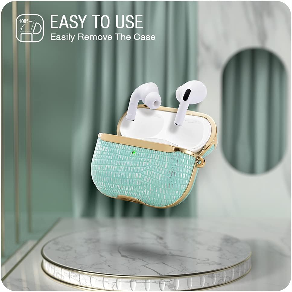 ZVE Case Designed for AirPods Pro, Leather AirPods Pro Case Cover with Wrist Strap, Stylish Cover for AirPod Pro Charging Case Compatiable with AirPods Pro 2019 (3rd Gen) - Lizard Blue