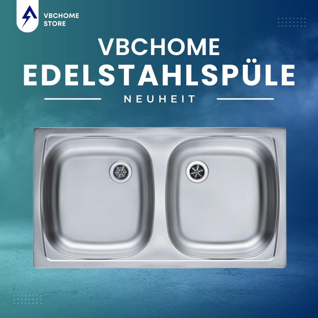 vbchome: Doble Platillos fregadero de acero inoxidable fregadero alveus Basic – Estructura de lino 160 780 x 435 mm camping Cocina Fregadero Camping Cocina Fregadero desagüe fi71