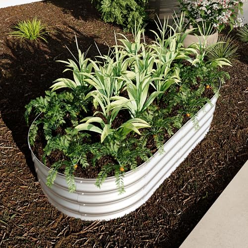 VERFARM Kit per aiuola rialzata da giardino zincata, scatole da giardino rialzate per esterni, aiuole ovali rialzate in metallo per verdure, fiori, erbe, argento (1,2 x 0,6 x 0,3 m), 1 pezzo