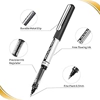 Vista 5 de EYEYE 0.7mm Black Roller Ball Pens 25 Pack, Medium Point Rollerball Pen Quick Dry, Liquid Ink Pens Fine Point Smooth Writing Pens for Journaling