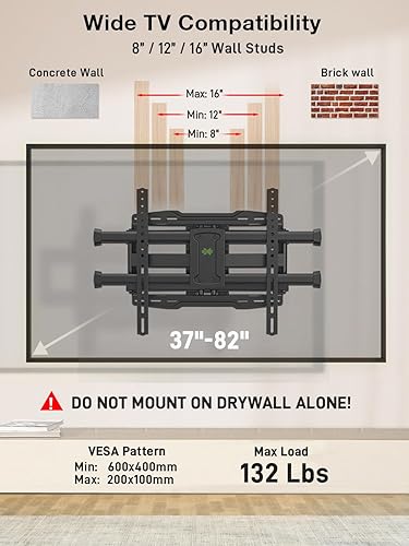 Miniatura 7 de USX MOUNT Full Motion TV Wall Mount for 37-82 Inch TV up to 132lbs, TV Mount Articulating with Swivel, Tilt & Extension, Supports Max VESA 600x400mm