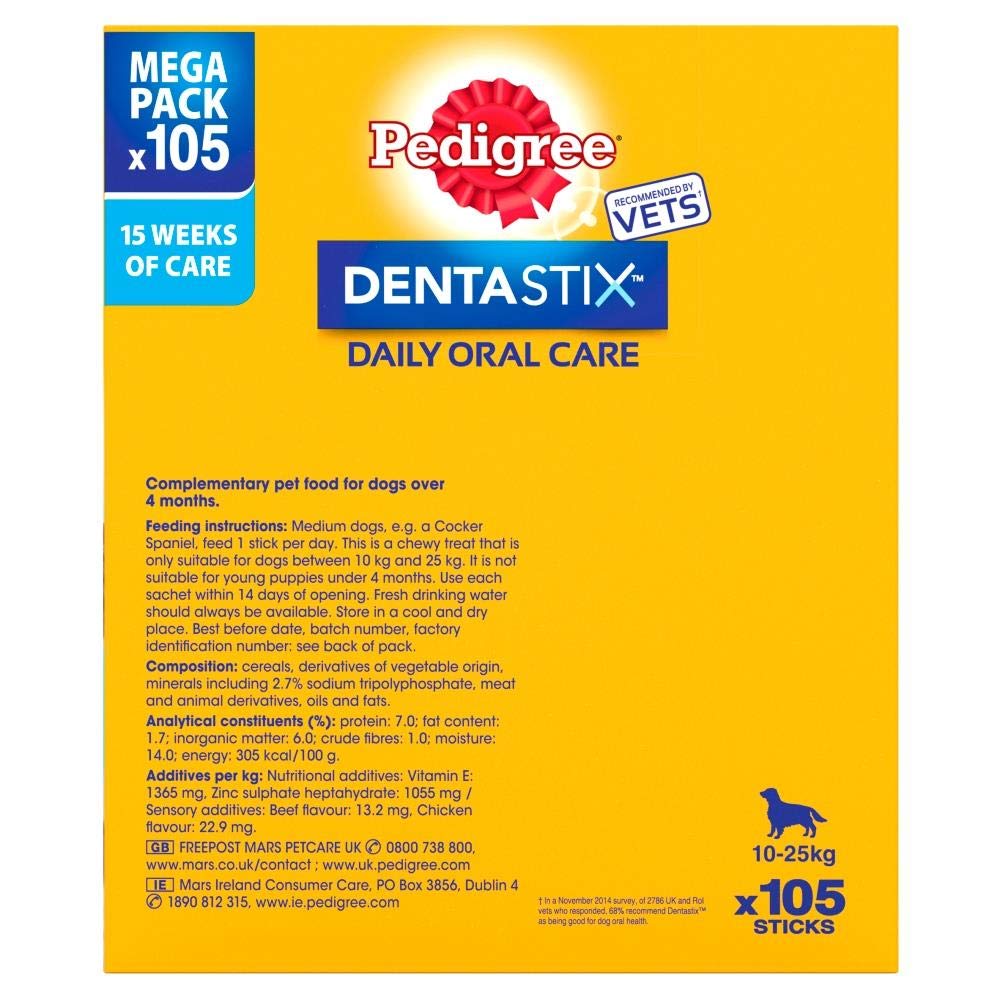 Pedigree DentaStix Daily Dental Chews Medium Dog 10-25kg 105 Sticks
