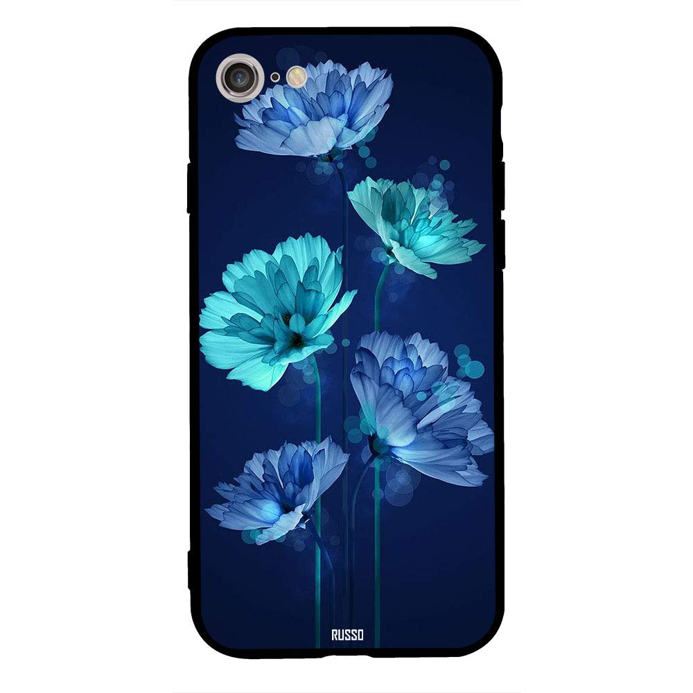 RUSSO Case Cover for Apple iPhone SE 2020 (Blue Flowers Shiny)