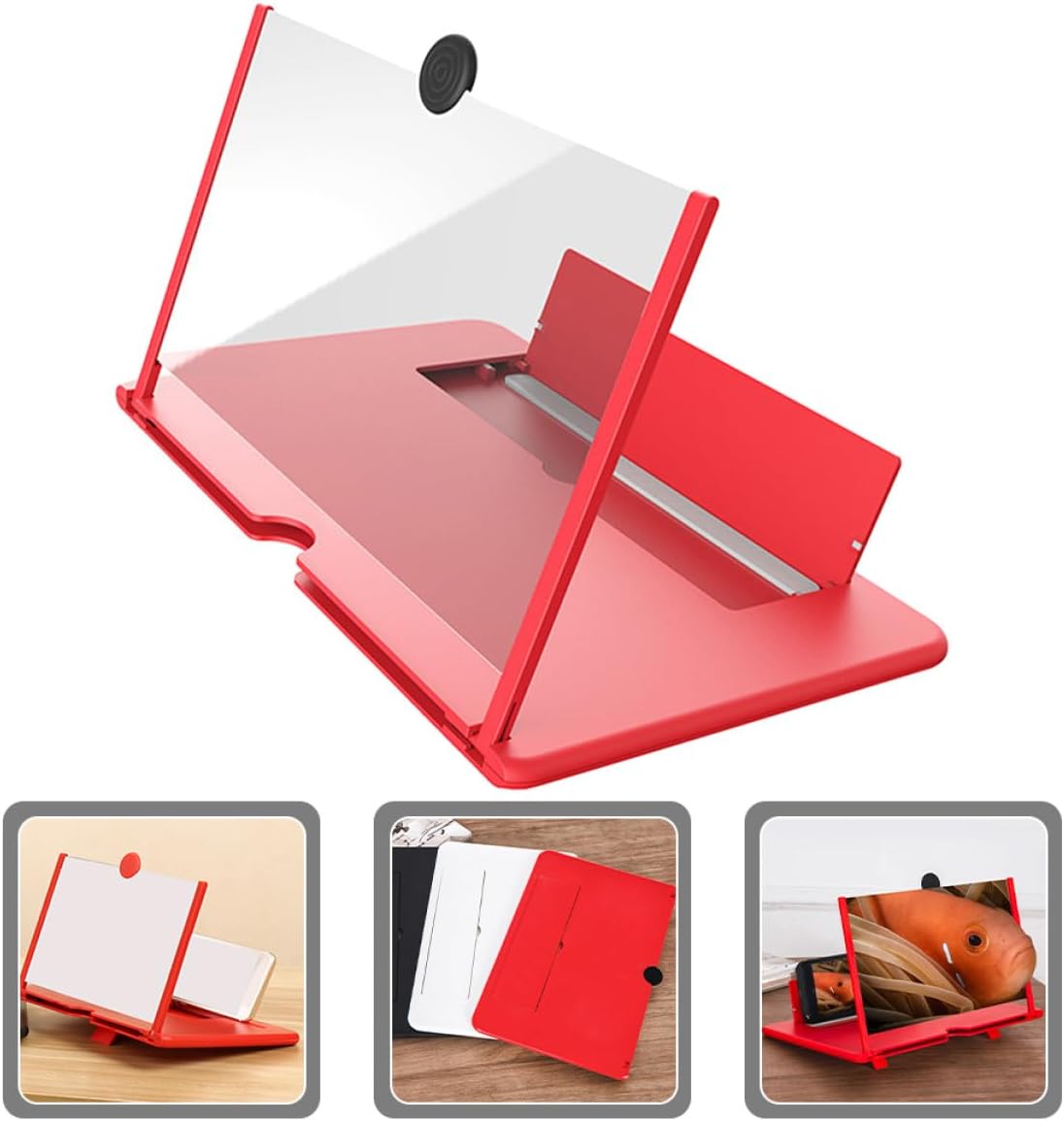 Phone Screen Magnifier and Enlarger 12-Inch HD Video Amplifier Retractable Stand for Smartphones, Red, Suitable for Home Entertainment and Movie Viewing