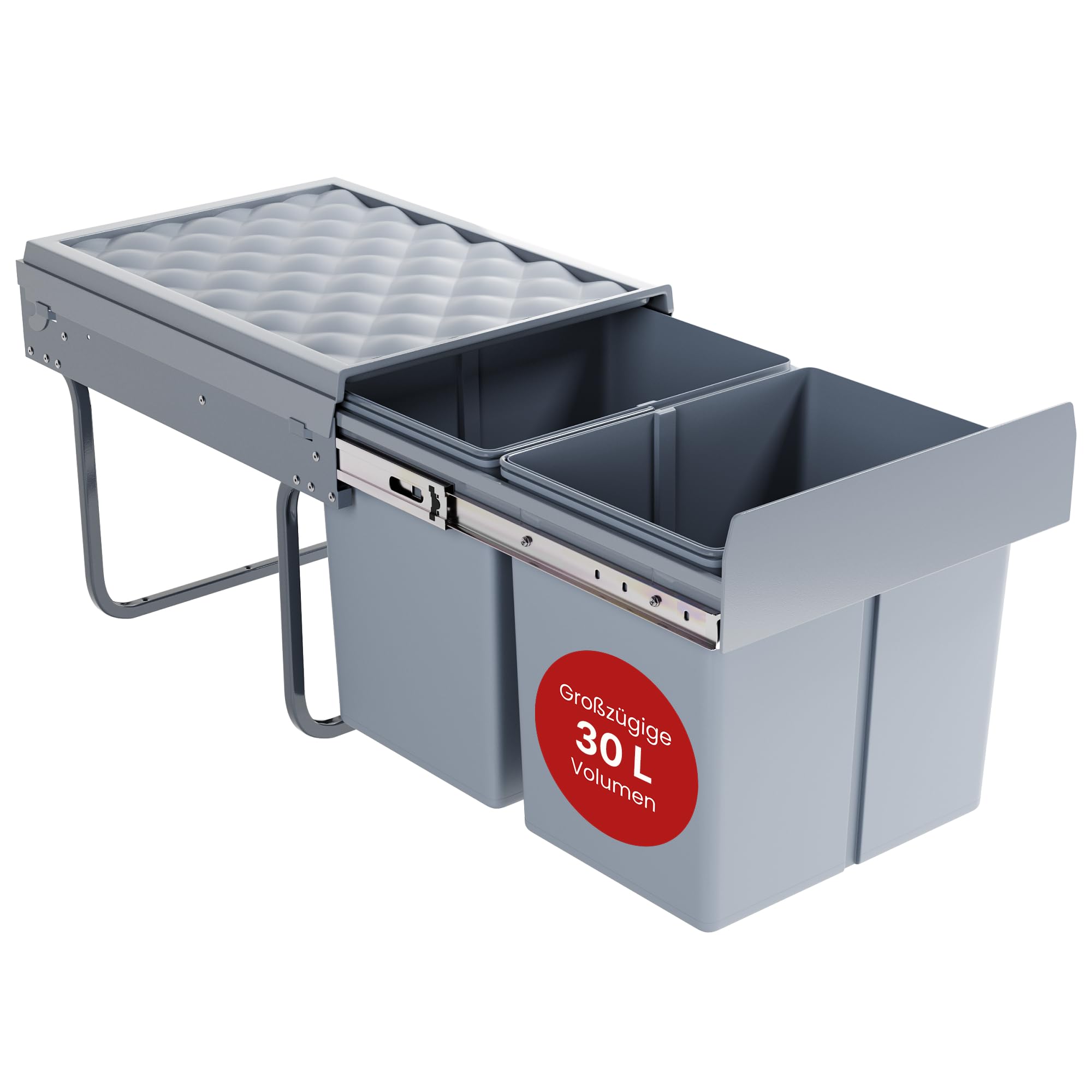 en.casa] Einbaumülleimer Froland Mülleimer 2 Fächer Mülltrennsystem ausziehbar Abfalleimer Küche 2x15L herausnehmbare Behälter 48 x 34 x 35 cm Küchenmülleimer Grau Küche, Haushalt & Wohnen