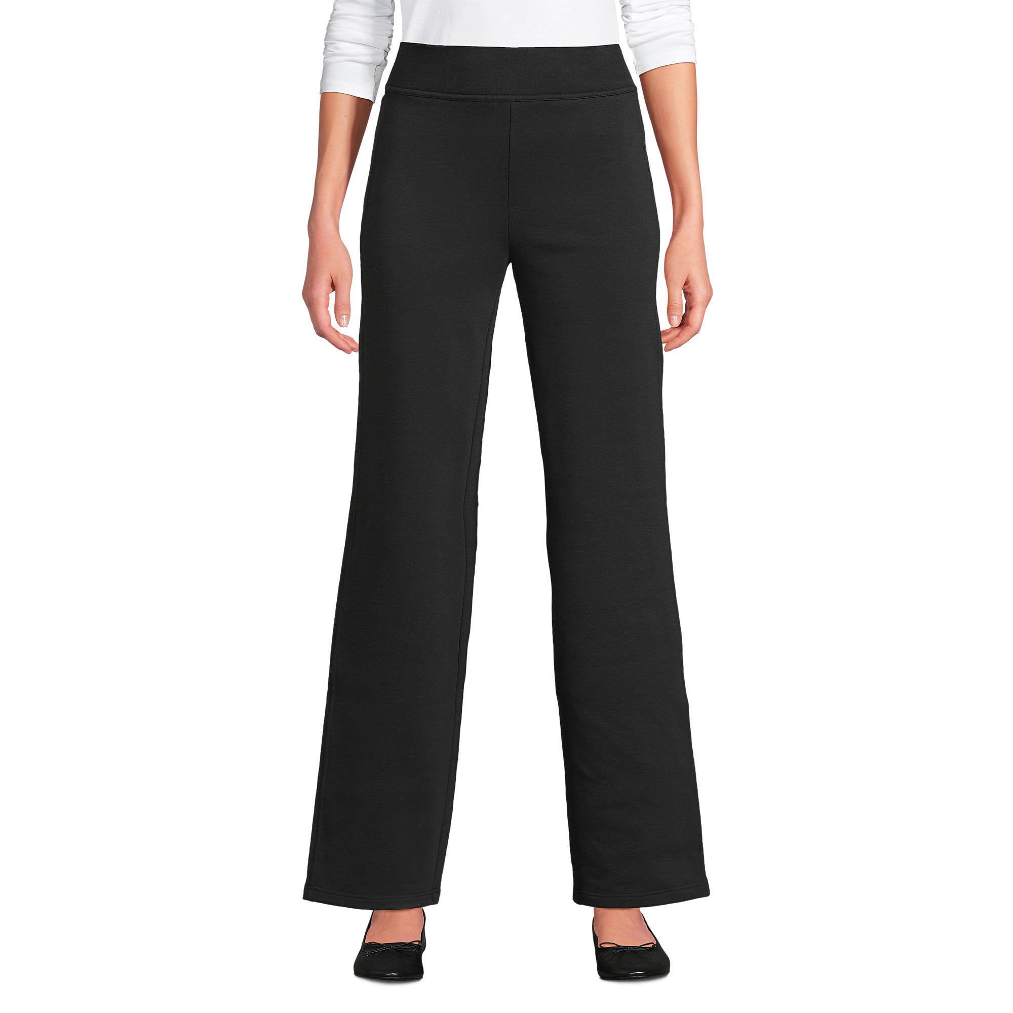 Lands End Womens Serious Sweats High Rise Fleece Lined Straight Leg Pants Small Black