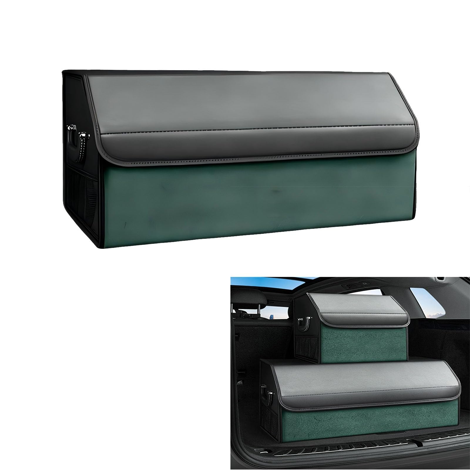 YADKMG Car Boot Organiser For Volvo XC90 2015-2025 2026 Boot Organiser Foldable Car Boot Bag Car Boot Organiser Waterproof Multi Compartment(Green,Large)