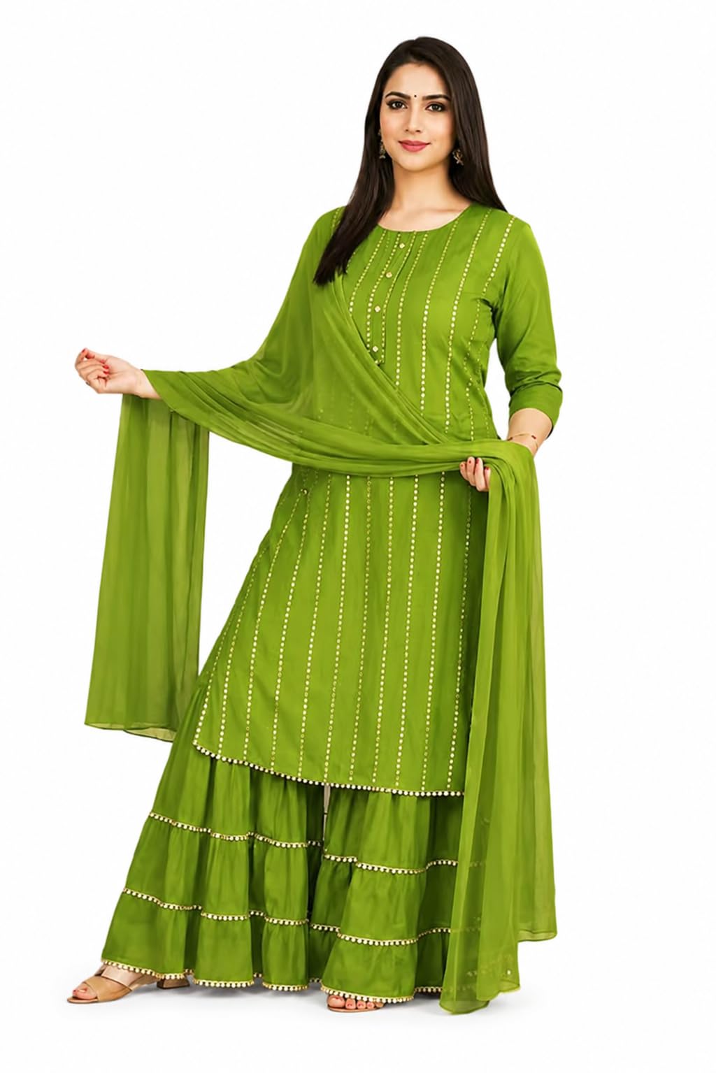 pk hub Women's Rayon Mirror Work Kurti with Sharara & Dupatta Set Embroidered Straight Kurta with Plastic Mirror Detailing Traditional Festive Suit Set for Women-picture-38