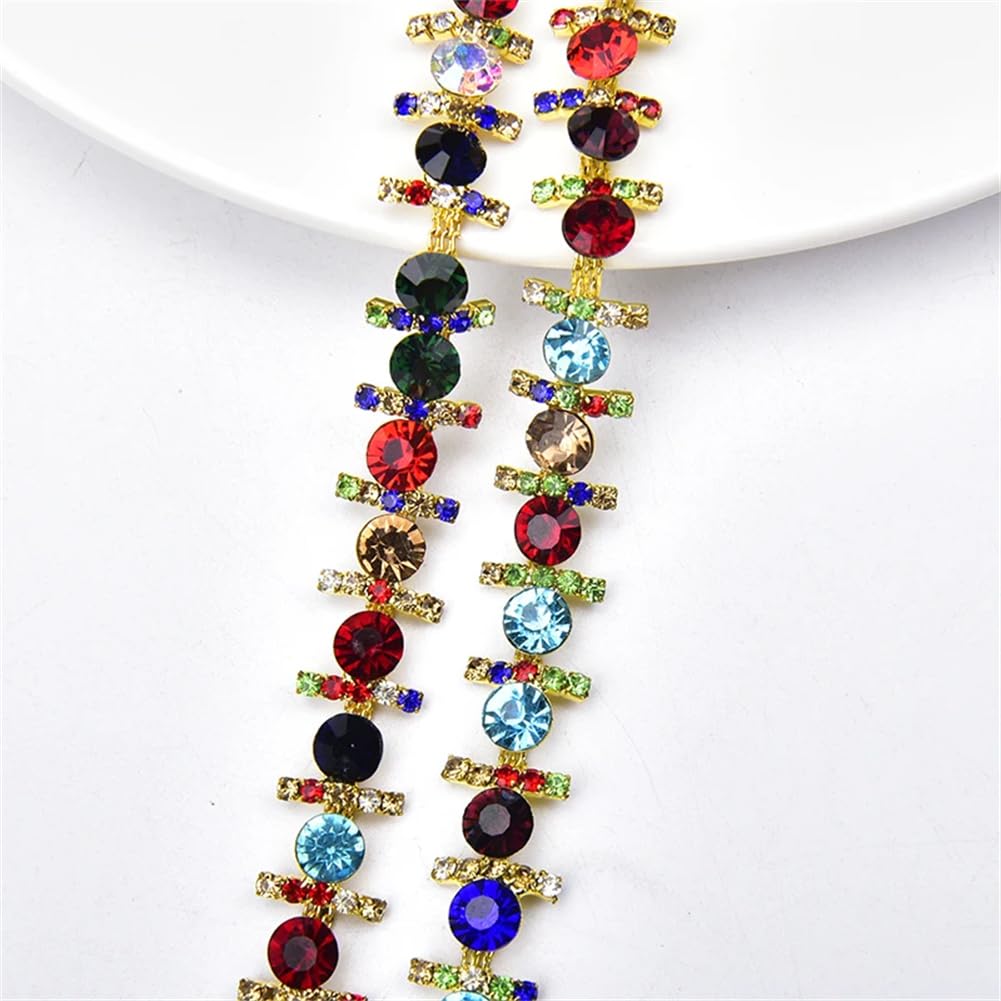 Frędzle z kryształkami, Ozdobne frędzle ze szkła Rhinestone wielokolorowe 1-3 metry(Colorful,3 yards)