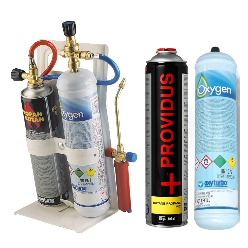Kit cannello saldatura Oxyturbo Turbo set 30 + 1 Bombola ossigeno per saldatura da 930 ml 110 bar attacco M12X1RH-IT+ 1 Cartuccia per cannello propano/butano 30/70% da 330 gr