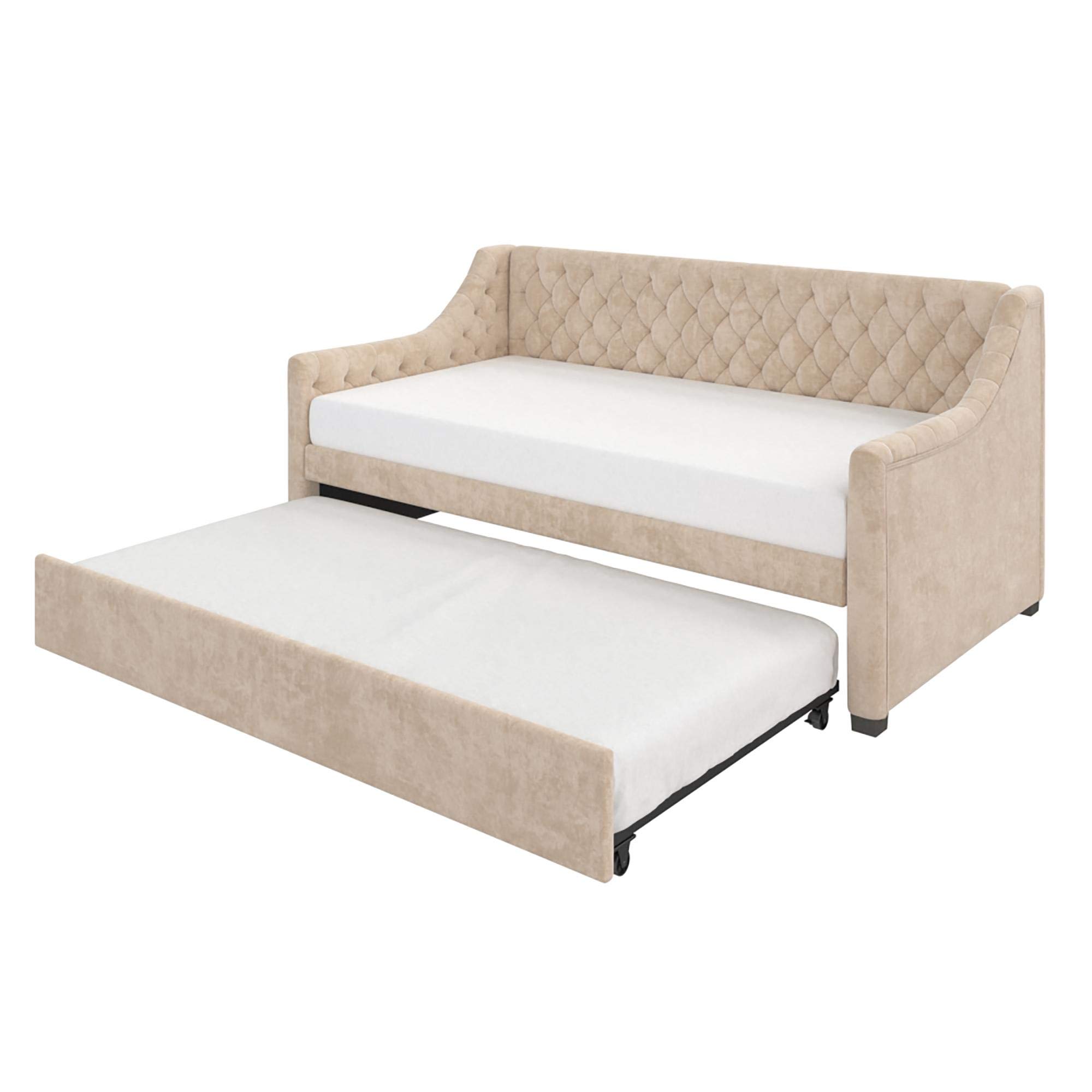 Little Seeds Ambrosia Diamond Tufted Upholstered Design Daybed and Trundle Set, Twin Size Frame, Ivory (Box 1 of 2 Only)