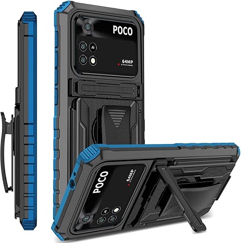 CCSamll - Funda para Xiaomi Poco M4 Pro 4G (no 5G) con funda de clip para cinturón, funda de protección resistente de grado militar con soporte,