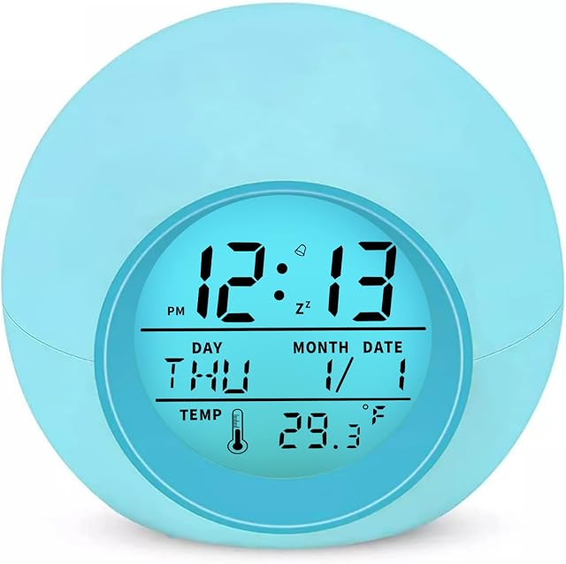 CYMNER Kids Alarm Clock, Kids Bedroom Alarm Clock with 7 Colour Changing Lights, Temperature Display,Easy to Set,Digital Clock for Kids, Night Light Bedside Alarm Clock, Christmas Clock Gift for Kids