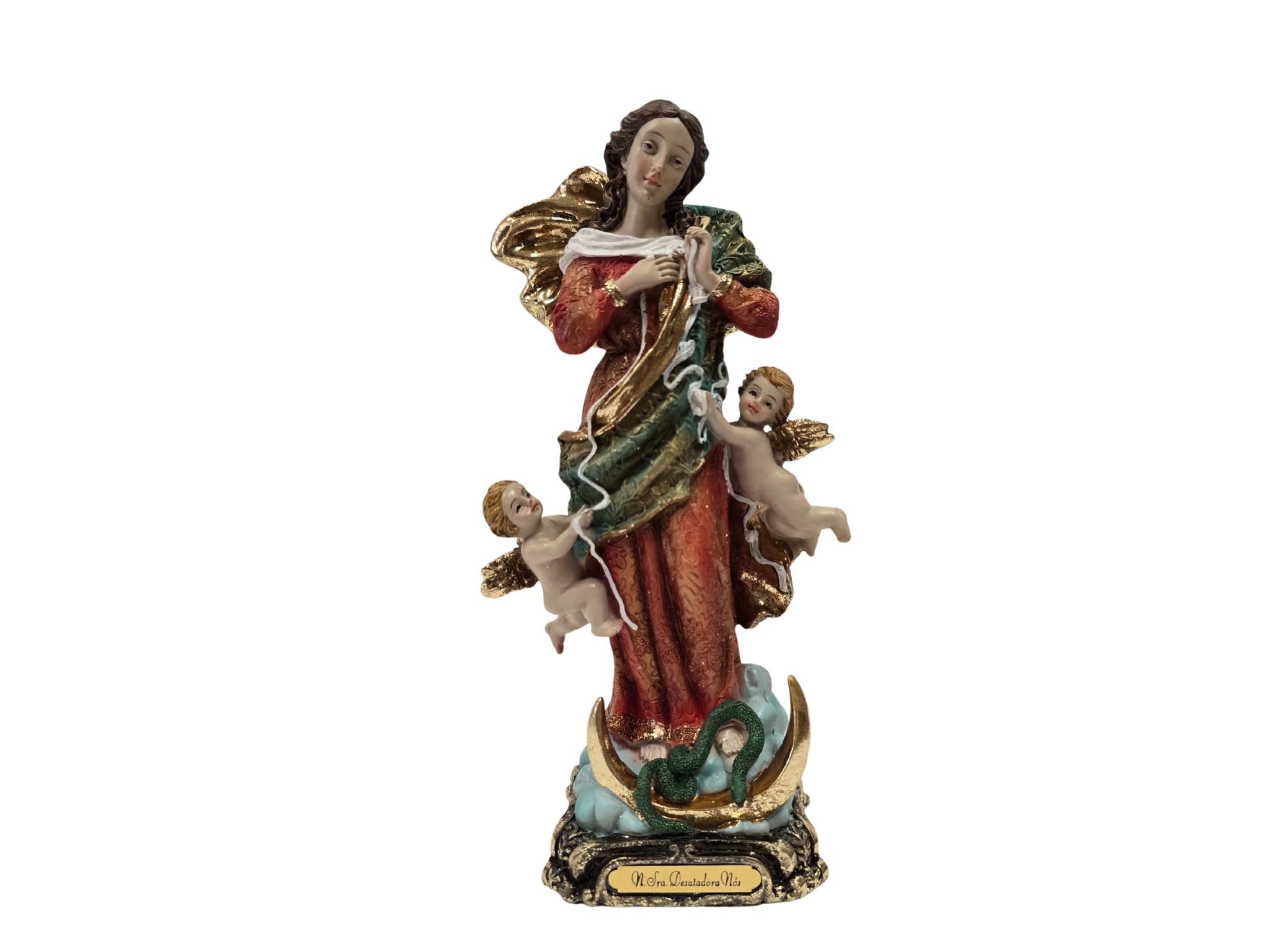 Figurine Vierge détachant en résine peinte à la main avec paillettes dorées 21 cm