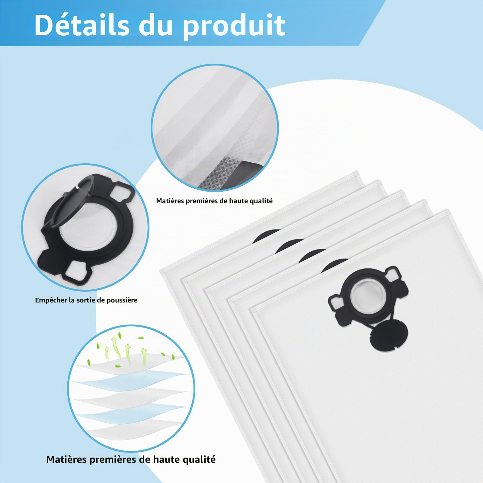 15 Sacs pour Aspirateur Makita VC2512L VC3012L VC2010L VC2012L VC2000L VC3011L VC3511L Sacs filtrants en non-tissé pour P-72899 Type DSM 42
