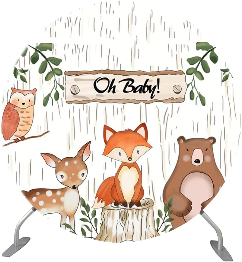 NIVIUS PHOTOBaby Shower Round Backdrop Cover Cartoon Animals Baby Birthday Party Decoration Stretchy Fabric Background (Dia=7.5t) W-3344