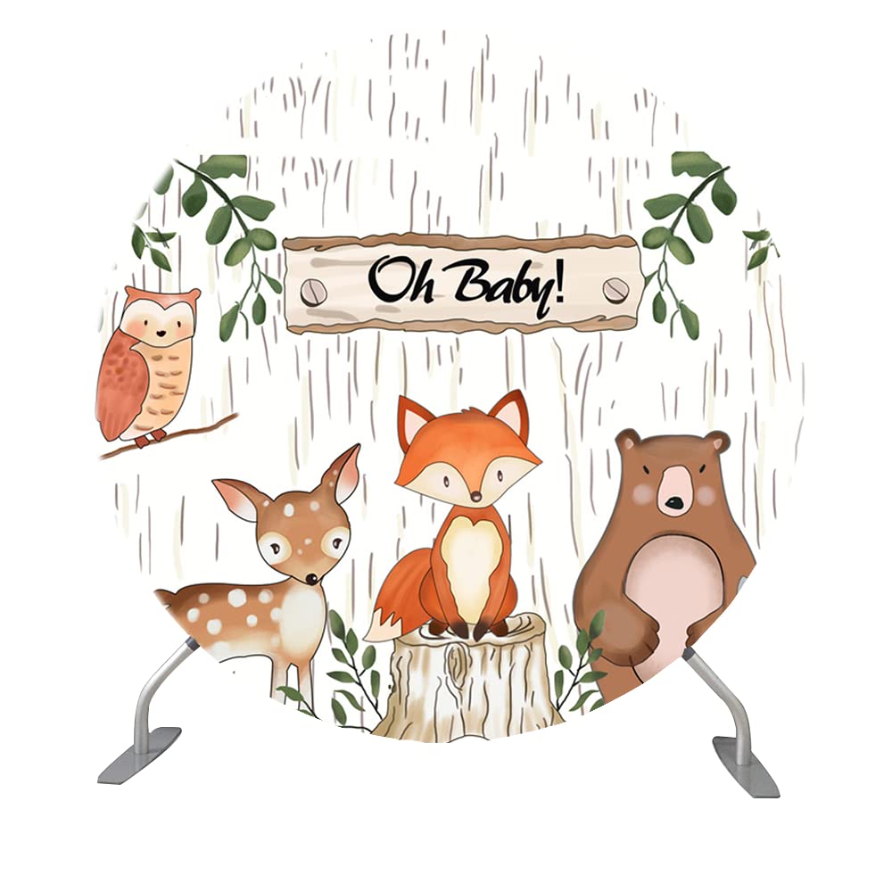 NIVIUS PHOTOBaby Shower Round Backdrop Cover Cartoon Animals Baby Birthday Party Decoration Stretchy Fabric Background (Dia=7.5t) W-3344