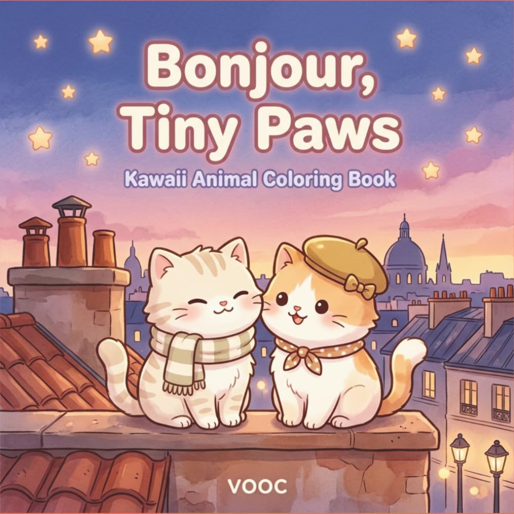 Bonjour Tiny Paws: Kawaii Animal Coloring Book for Adults and Teens Featuring Adorable Chibi Characters in Charming Parisian Scenes for Relaxation (Pawsitively Naughty - Funny and Cute Coloring)