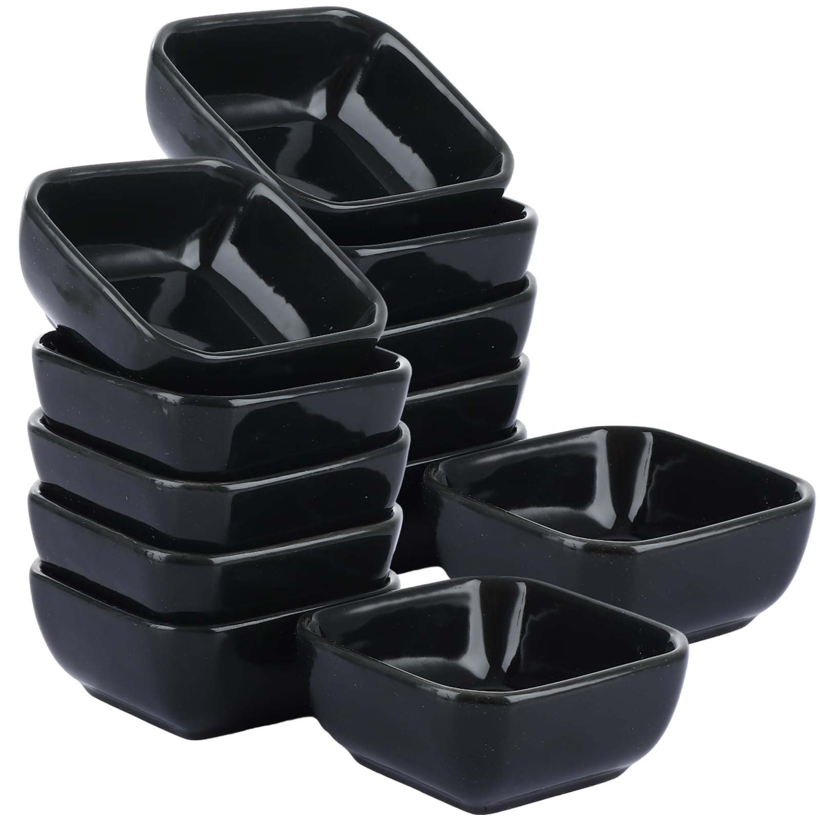 12 cuencos de cerámica, cuencos cuadrados de porcelana de 3 onzas, platos pequeños de salsa de soja, cuencos para servir, mini cuenco para salsas, barbacoa, helado, postre, fruta, aperitivos