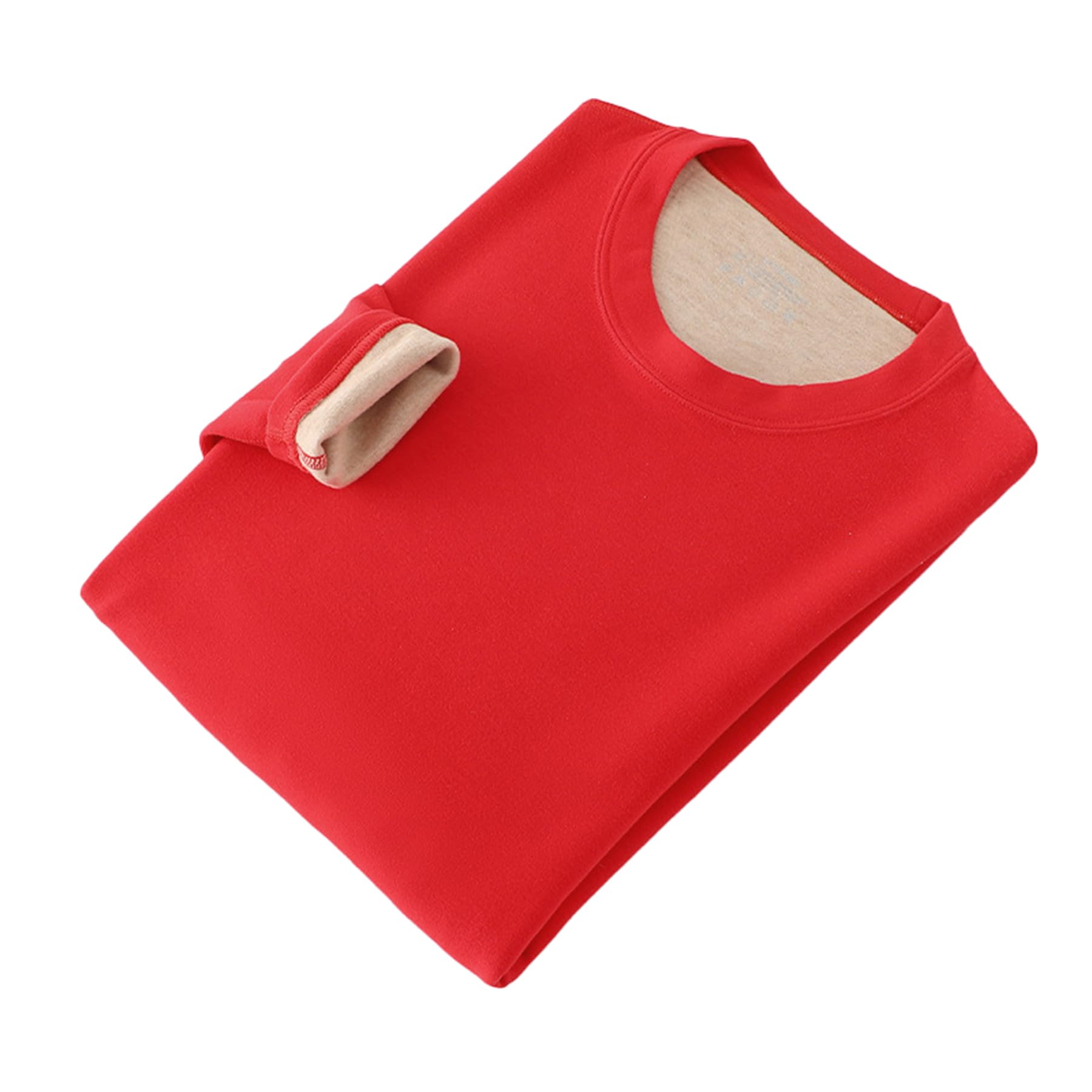Ropa Interior térmica de los Hombres Forro Polar Engrosado Cuello Redondo Superior Cachemira Mulberry Seda no Marca Camisa Bottoming Interior,Rojo,L