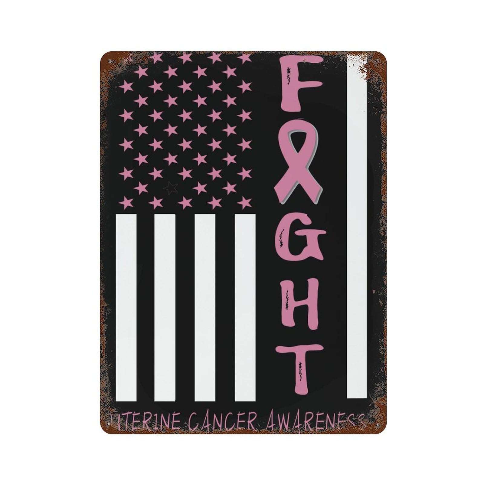 KWQDOZF Breast Cancer Warrior Support Squad Uterine Cancer Awareness Theme Metal Tin Sign,Vintage Iron Hanging Plate Vertical with Rust Poster Wall Decor 12x16inch